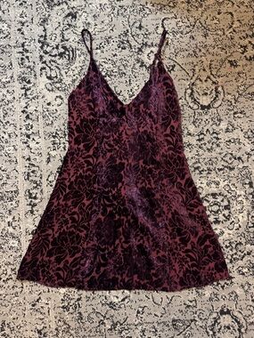 Nasty Gal Burgundy Floral Velvet Mini Dress